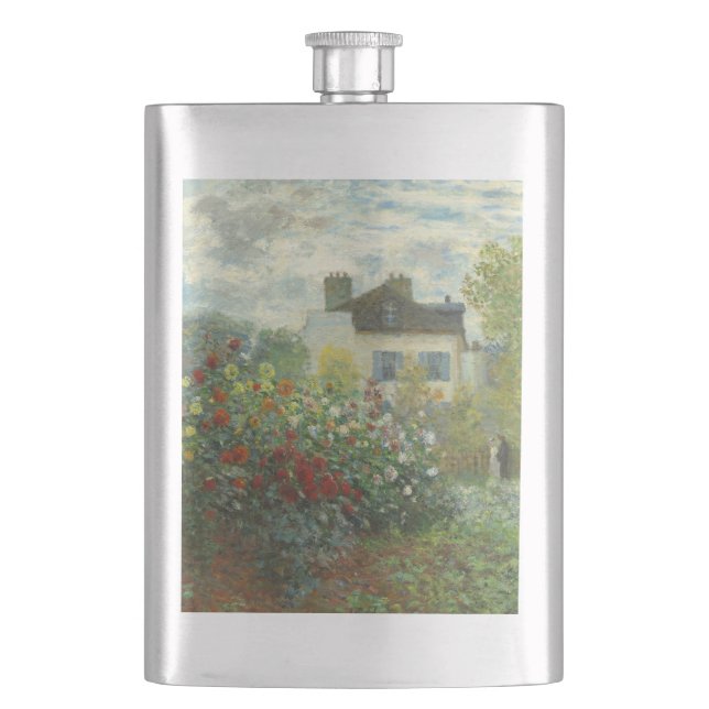 Monet Artists Garden in Argenteuil Painting Hip Flask (Front)