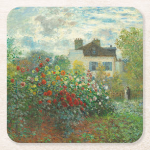 Monet Artists Garden in Argenteuil Painting Square Paper Coaster