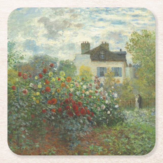 Monet Artists Garden in Argenteuil Painting Square Paper Coaster (Front)