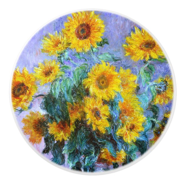 Monet Bouquet of Sunflowers Fine Art Ceramic Knob (Front)