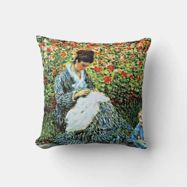 Monet: Camille Monet and Child in Artist's Garden Throw Pillow (Front)