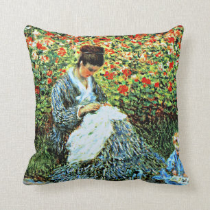 Monet: Camille Monet and Child in Artist's Garden Throw Pillow