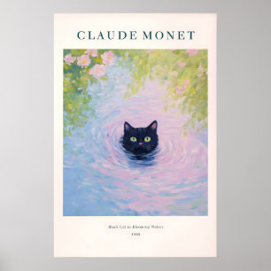 Monet Cat Art Print Black Cat in Pond, French