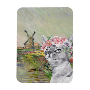 Monet Champ Tulipes and Fancy Cat Magnet