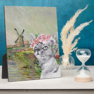 Monet Champ Tulipes and Fancy Cat Plaque