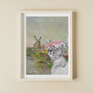 Monet Champ Tulipes and Fancy Cat Poster