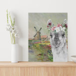 Monet Champ Tulipes and Fancy Llama Faux Canvas Print<br><div class="desc">Beautiful and artistic compilation features Claude Monet's CHAMP TULIPES EN HOLLANDE as background with portrait of adorable llama with watercolor floral crown overlay.</div>