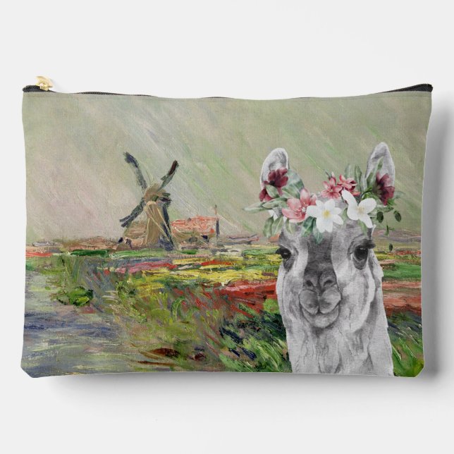 Monet Champ Tulipes and Fancy Llama Makeup Bag (Front)