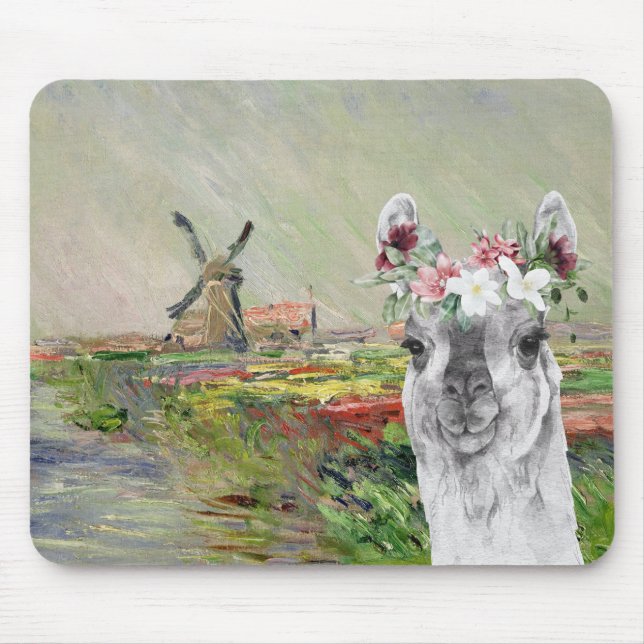 Monet Champ Tulipes and Fancy Llama Mouse Pad (Front)