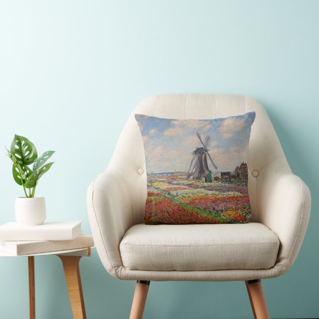 Monet - Champs de Tulipes in Holland Throw Pillow (Chair)