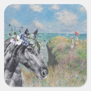 Monet Cliff Walk & Black Horse Compilation Square Sticker