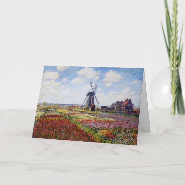 Monet Field of Tulips With Windmill Greeting Card (Front)