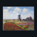 Monet Field of Tulips With Windmill Postcard<br><div class="desc">Monet Field of Tulips with Windmill postcard. Oil painting on canvas from 1886. One of Monet’s most colourful works painted around the Rijnsburg Windmill. The tulip fields are bursting with reds, whites, yellows and greens. A beautiful landscape painting that makes a great gift for fans of Claude Monet, tulips, impressionism,...</div>