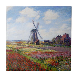 Monet Field of Tulips With Windmill Tile