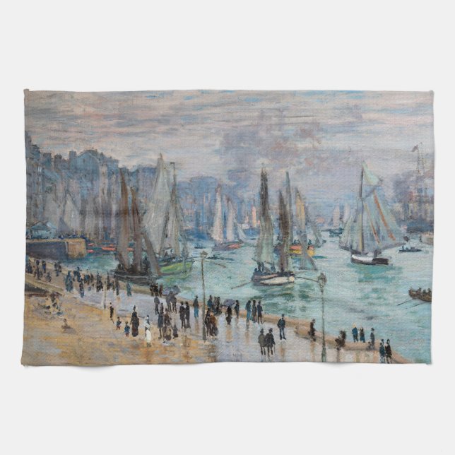 Monet - Fishing Boats Leaving the Harbour, Le Havr Kitchen Towel (Horizontal)