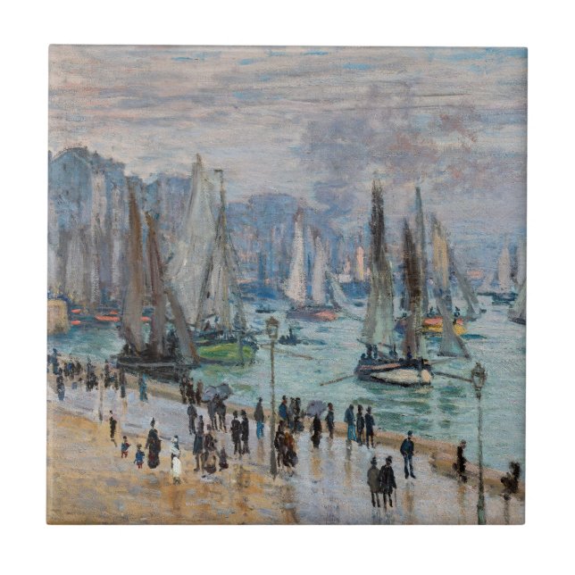 Monet - Fishing Boats Leaving the Harbour, Le Havr Tile (Front)