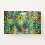 Monet Flower Garden Badge<br><div class="desc">Badge featuring Claude Monet’s oil painting The Artist's Garden at Vétheuil (1880). Sunflowers and other beautiful blue and red flowers line a garden path where children are taking a pleasant stroll. A great gift for fans of impressionism and French art.</div>