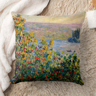 Monet - Flowerbeds at Vetheuil Throw Pillow