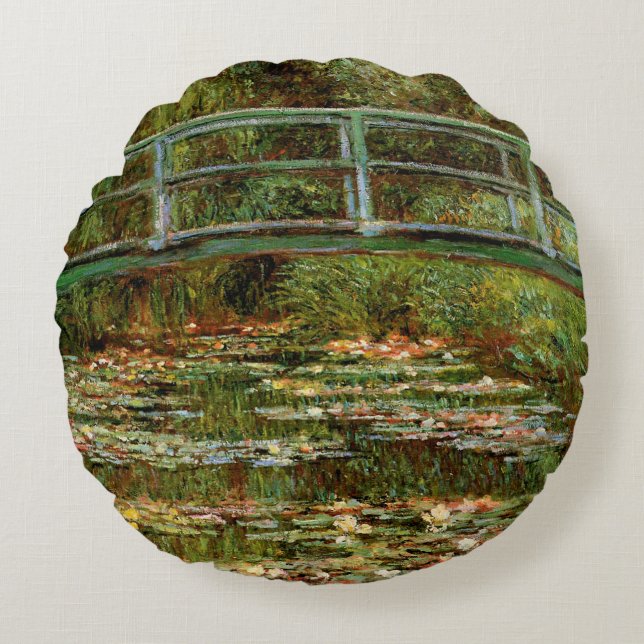 Monet French Japanese Bridge Giverney Round Pillow (Front)