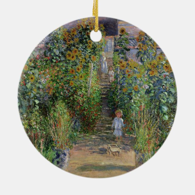 Monet Garden Vetheuil Impressionim Painting Ceramic Ornament (Back)