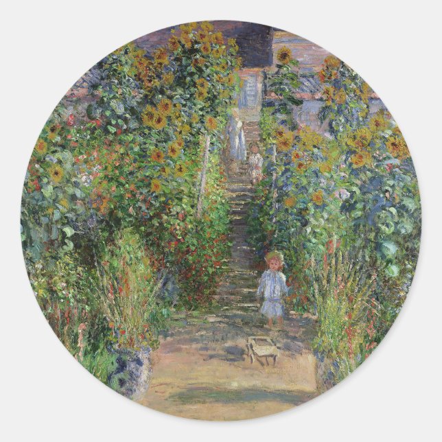 Monet Garden Vetheuil Impressionim Painting Classic Round Sticker (Front)