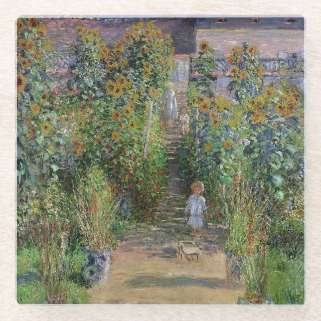 Monet Garden Vetheuil Impressionim Painting Glass Coaster (Front)