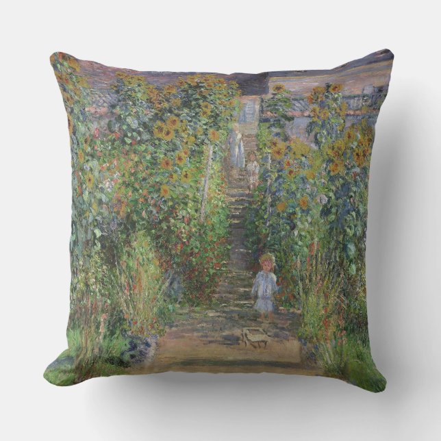 Monet Garden Vetheuil Impressionim Painting Outdoor Pillow (Front)