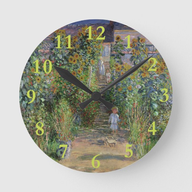 Monet Garden Vetheuil Impressionim Painting Round Clock (Front)