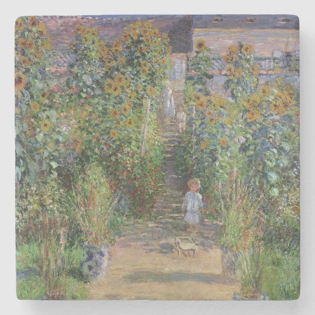 Monet Garden Vetheuil Impressionim Painting Stone Coaster (Front)