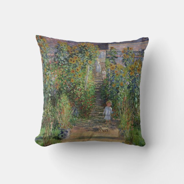 Monet Garden Vetheuil Impressionim Painting Throw Pillow (Front)