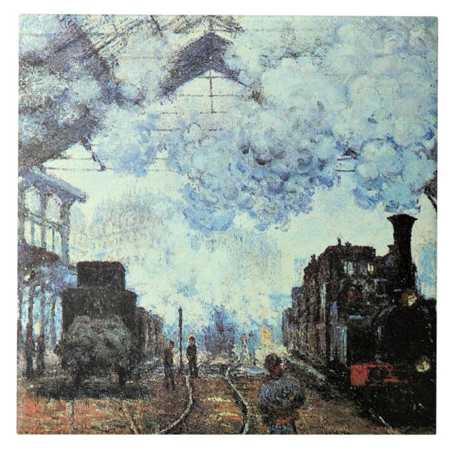 Monet - Gare St. Lazare, Arrival of Train  Tile (Front)