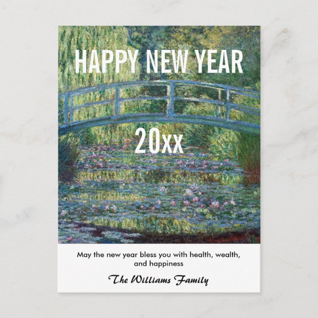 Monet - Happy New Year and Water Lily pond Postcard (Front)