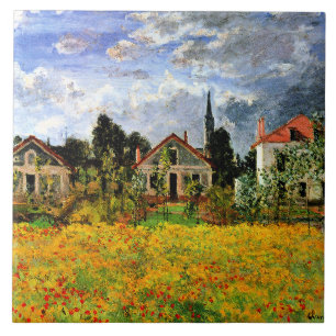 Monet - Houses at Argenteuil, famous artwork Tile