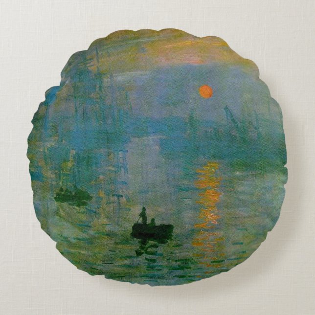 Monet Impression Sunrise Fine Art Round Pillow (Front)
