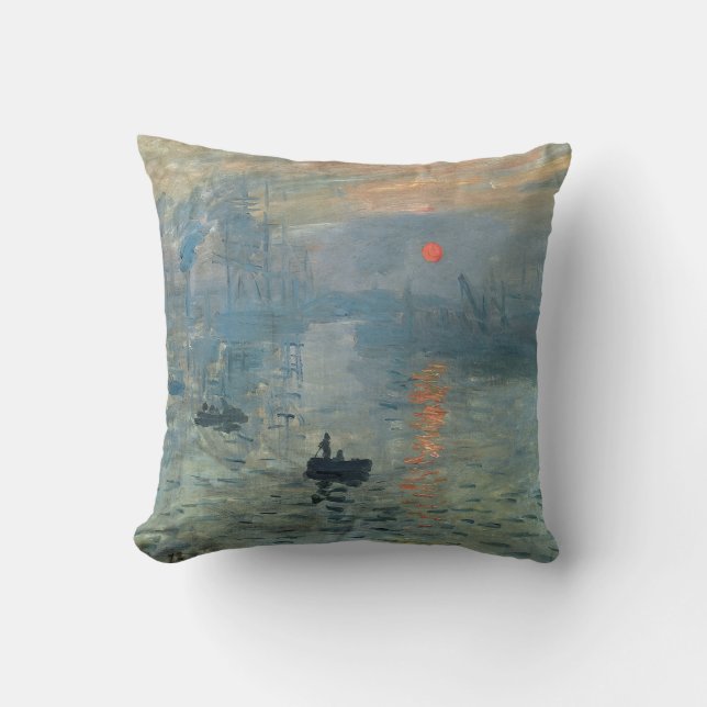 Monet Impression Sunrise Soleil Levant Painting Throw Pillow (Front)
