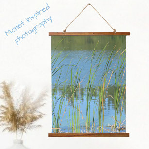 Monet inspired Cattail Reeds on Water's Edge Hanging Tapestry