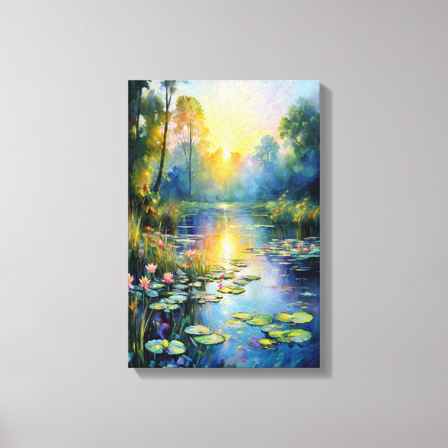 Monet-Inspired Lily Pond at Sunrise Impressionist  Canvas Print (Front)