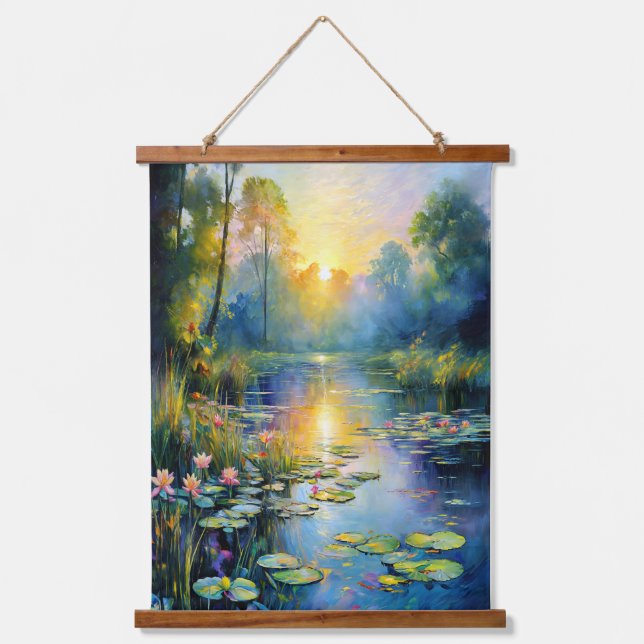 Monet-Inspired Lily Pond at Sunrise Impressionist  Hanging Tapestry (Front)