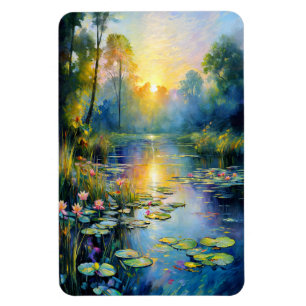 Monet-Inspired Lily Pond at Sunrise Impressionist Magnet