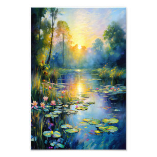 Monet-Inspired Lily Pond at Sunrise Impressionist  Photo Print