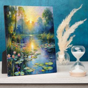 Monet-Inspired Lily Pond at Sunrise Impressionist  Plaque