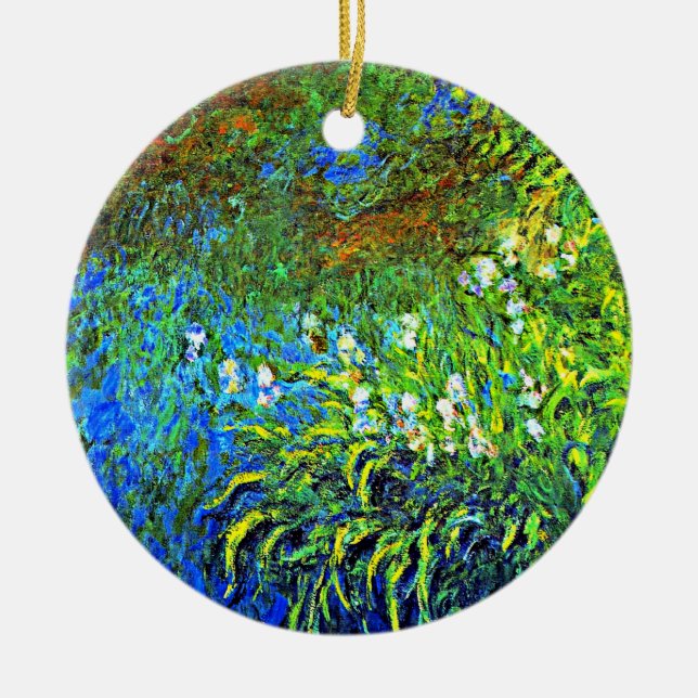 Monet - Iris at the Sea Rose Pond, famous painting Ceramic Ornament (Front)