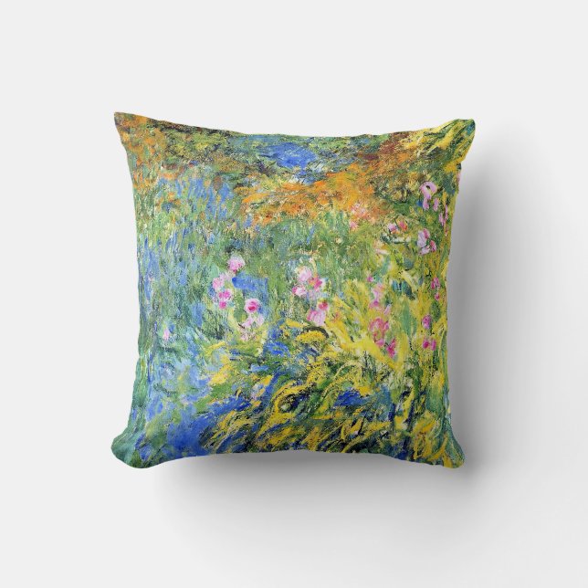 Monet - Irises 3, fine art painting, Throw Pillow (Front)