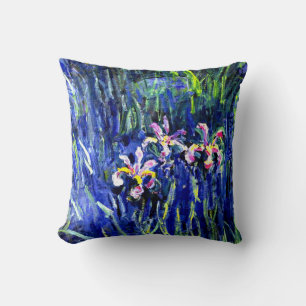 Monet - Irises, famous painting, Throw Pillow