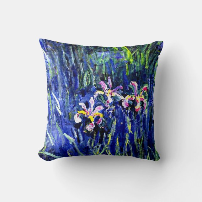 Monet - Irises, famous painting, Throw Pillow (Front)