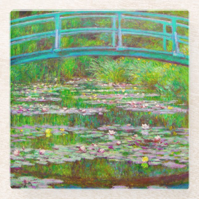 Monet Japanese Bridge and Water Lilies Glass Coaster (Front)