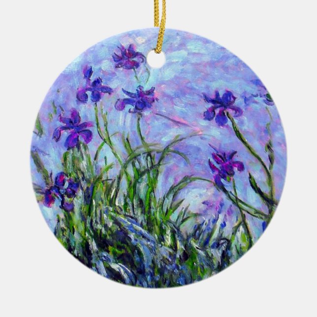 Monet Lilac Irises Ceramic Ornament (Front)