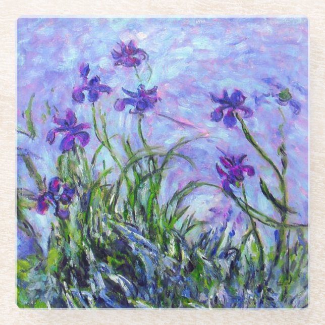 Monet Lilac Irises Glass Coaster (Front)