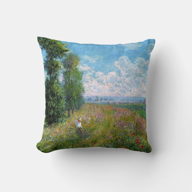 Monet - Meadow with Poplars Throw Pillow (Front)
