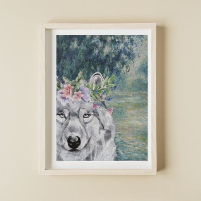 Monet Morning Seine and Gray Wolf Poster (Creator Uploaded)